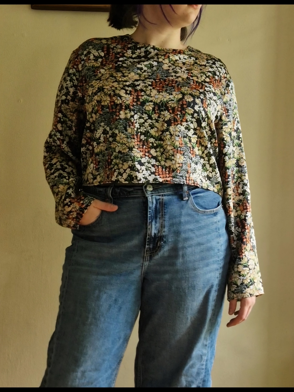 Silky Floral Long-sleeve Blouse